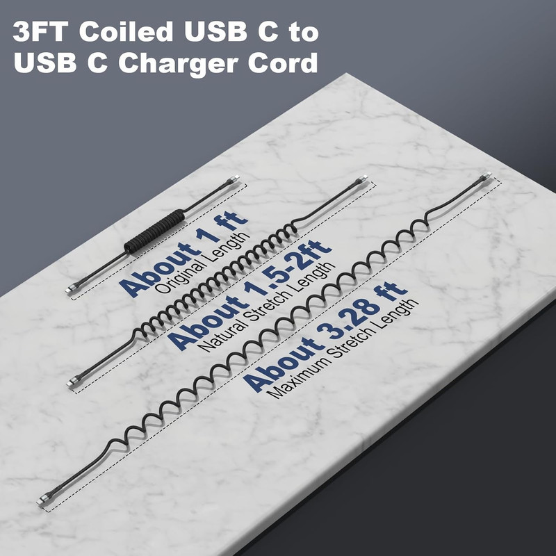 USB C to C Cable 3Ft 2Pack Coiled USB C Charger Cable for Car Type C Fast Chargi gallery