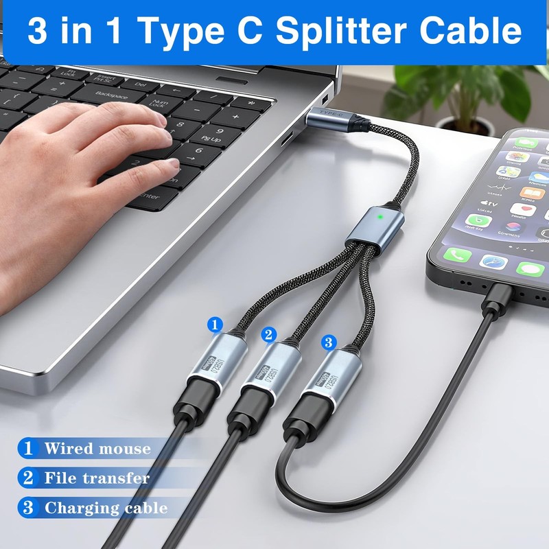 USB Splitter 1 in 3 Out, USB Hub with A to Adapter, to 3 Female Charging Cabl... gallery