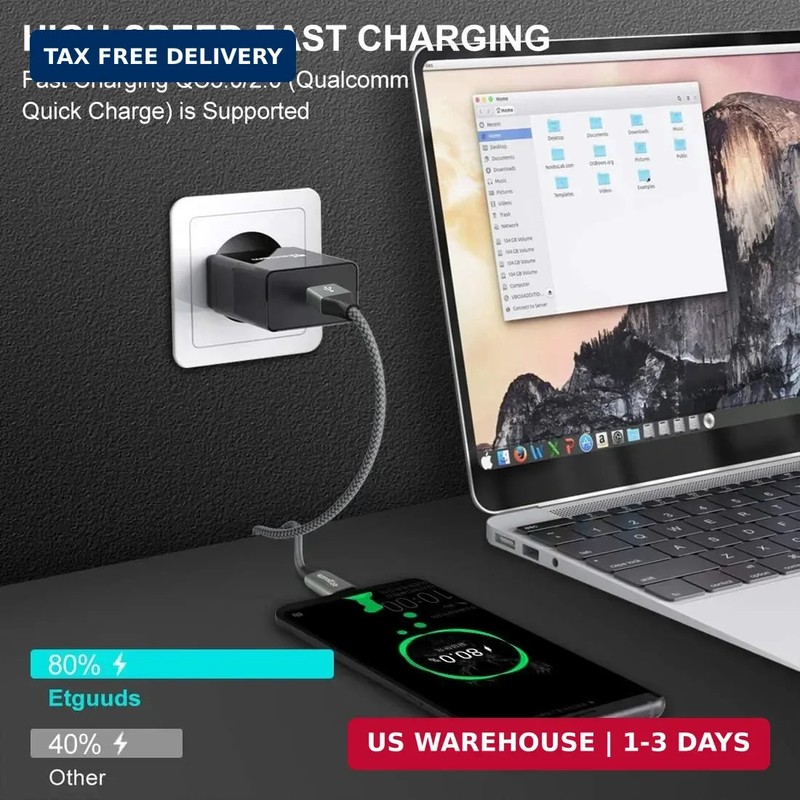 etguuds USB to USB C Cable 1ft, 2-Pack Short USB A to Type C Charger Cord Fast C gallery