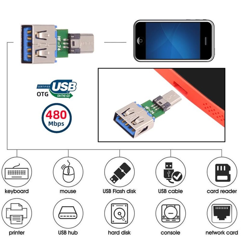 5pcs/lot USB 2.0 Micro 5Pin Male Connector to USB Type-A Female OTG Data Conv... gallery