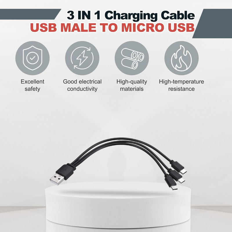 2Pcs Multi Charging Cable, 3 in 1 USB A to Micro USB Splitter 8", Black gallery