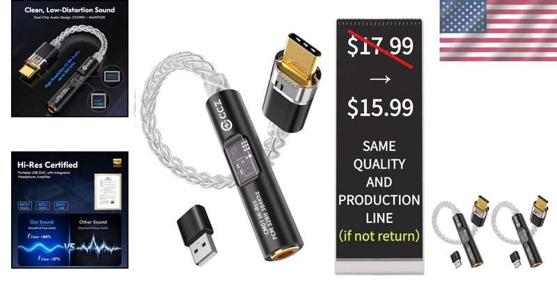 USB C DAC Adapter with Headphone Amplifier for iPhone Android Laptop Tablet 3... gallery