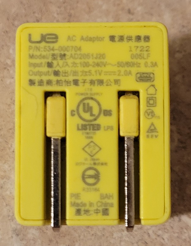 Logitech UE Ultimate Ears AC Adapter AD895320 p/n 534-000704 5.1v 2.0a