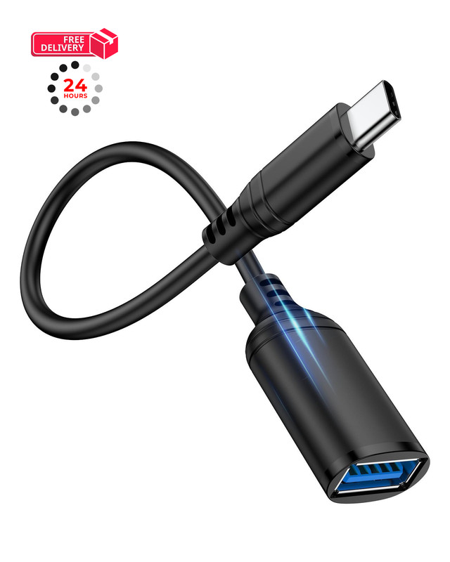 USB C to Adapter with Cable, Type C Male USB-A Female OTG Black
