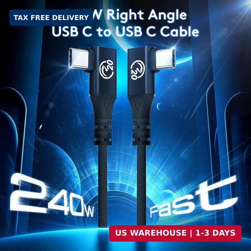 Right Angle USB C 3.2 Gen 2x2 Cable 1FT 2Pack, Flexible Double 90 Degree USBC to gallery