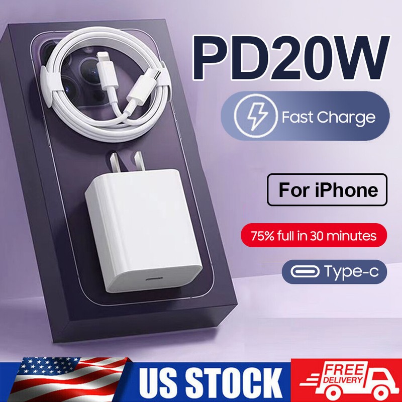 ⚡20W USB-C Fast Charger PD Adapter Cable For iPhone 14/13/12/11 8 XR X Pro iPad