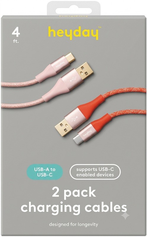 Charging Cable-Pack Of 2, 4ft long Type C, Braided,Red & Pink