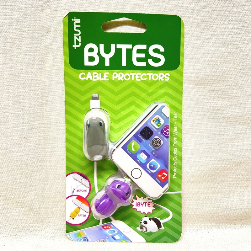 Tzumi Bytes Cable Protectors Gray Rabbit & Purple Mouse New