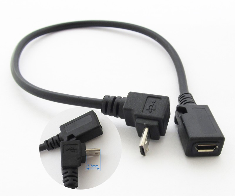 10pcs 1ft/30cm Micro 5pin USB Male To Female Right Angle Down Direction Cable