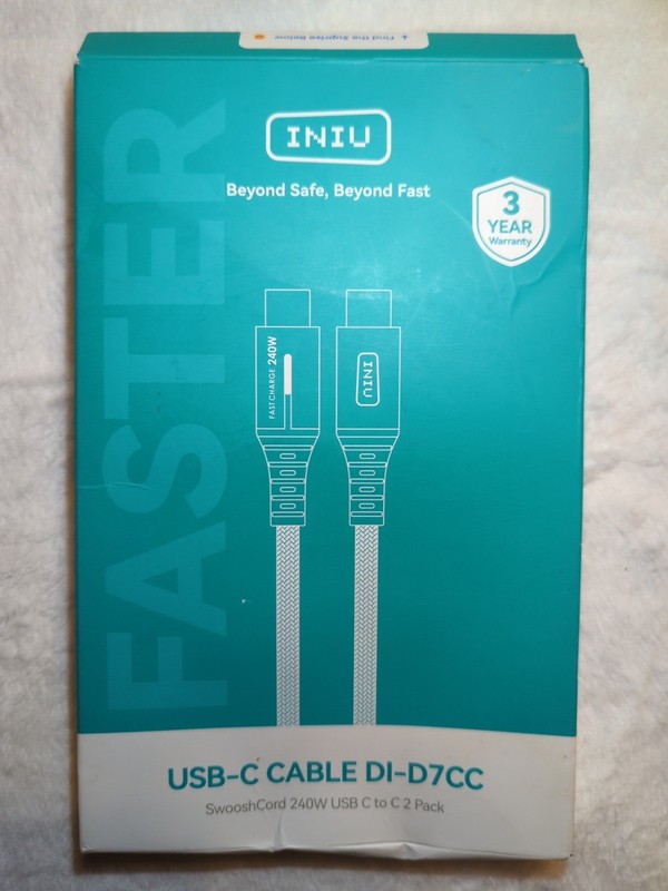 The INIU DI-D7CC SwooshCord 240W USB-C to USB-C Cable (2-Pack) Black Cords