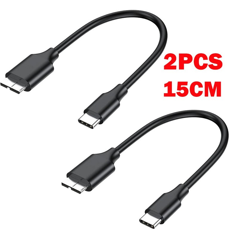 2Pcs 15cm Micro B to USB C External Hard Drive Cable Cord Portable For Seagate