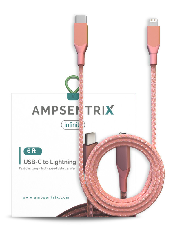 AmpSentrix – 6 Ft Non-MFI USB Type C To Lighting Cable (Infinity) (Pink)