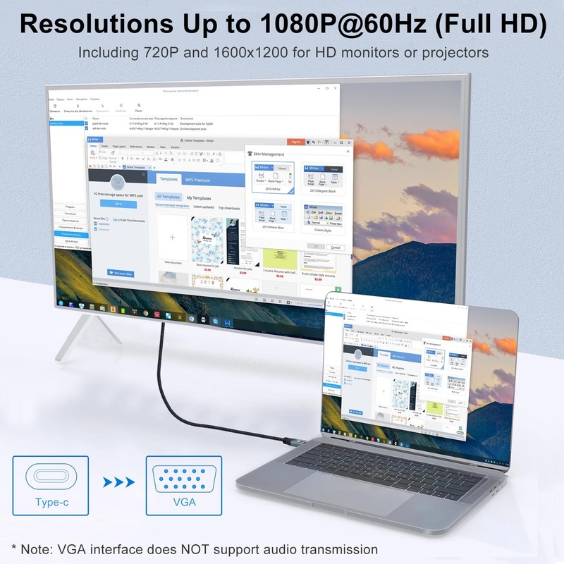 USB C to VGA Cable 10FT, USB Type C to VGA Conversion 1080P60Hz for Laptops, ... gallery