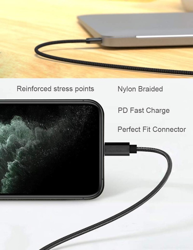 RoFI USB-C to Phone 11 Charger Cable [2 Pack 2 Feet] 2 Feet, 2 Dark blue gallery