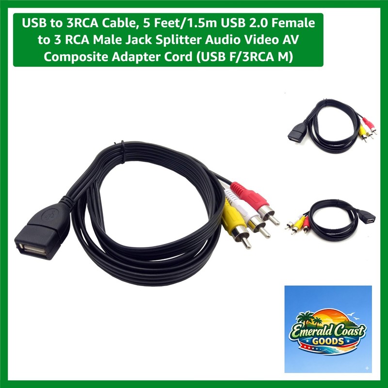 High-Quality 5FT USB 2.0 to 3 RCA Composite Cable - Perfect for AV Connections