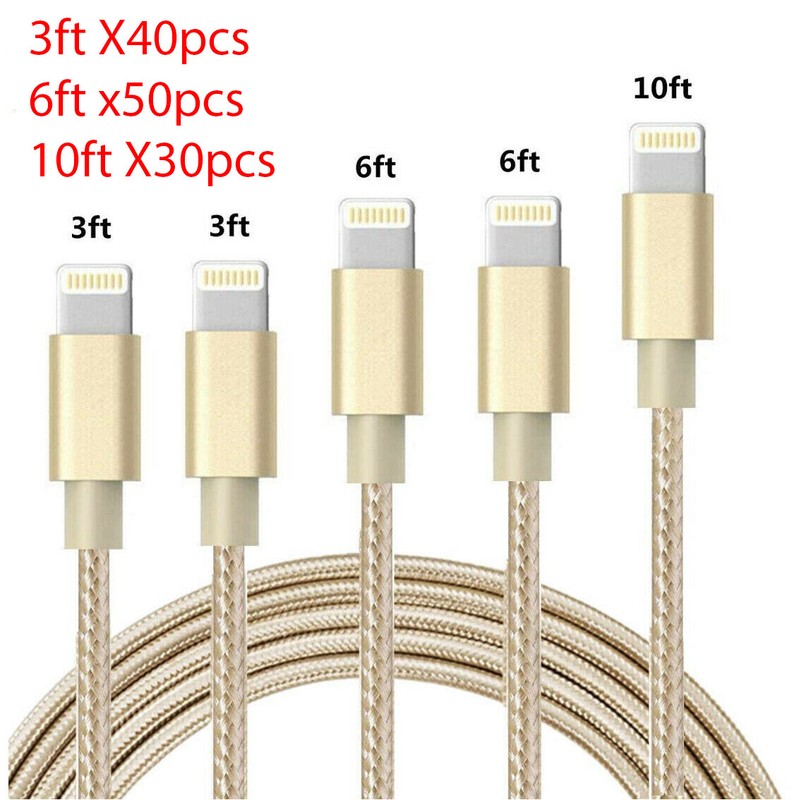 Lots New USB Cable Nylon Braided For iPhone 8 7 6 Plus Xs Charging Cord Gold