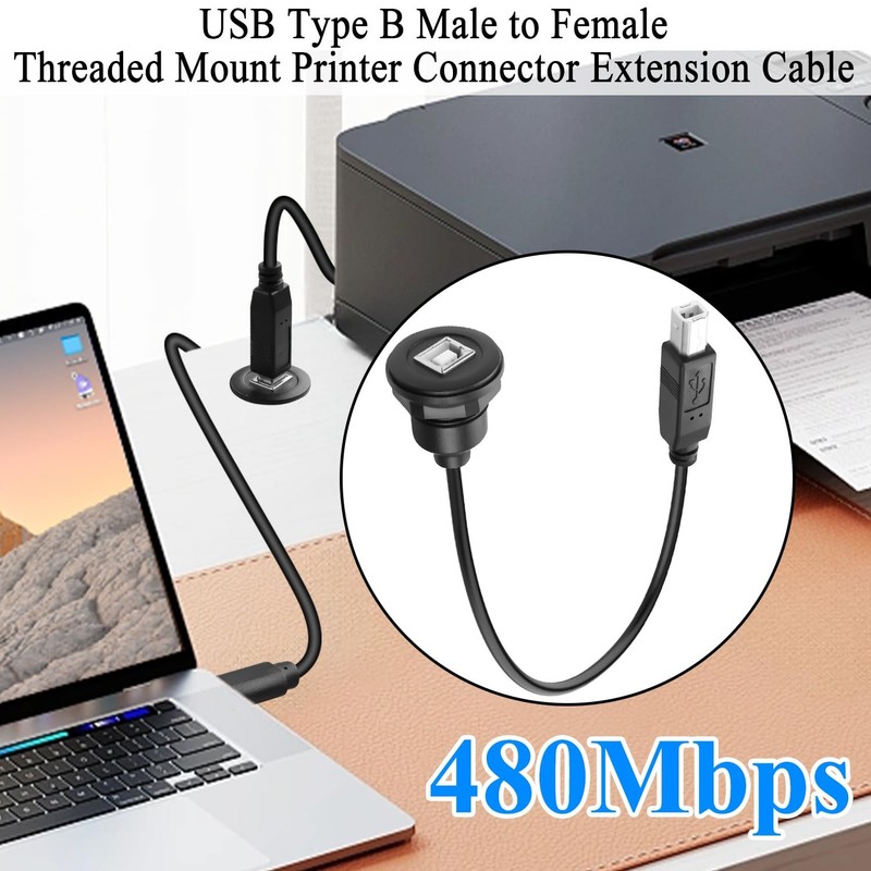 USB B Threaded Mount Printer Cable Type B 2.0 Male to Female 30cm 1 PCS gallery