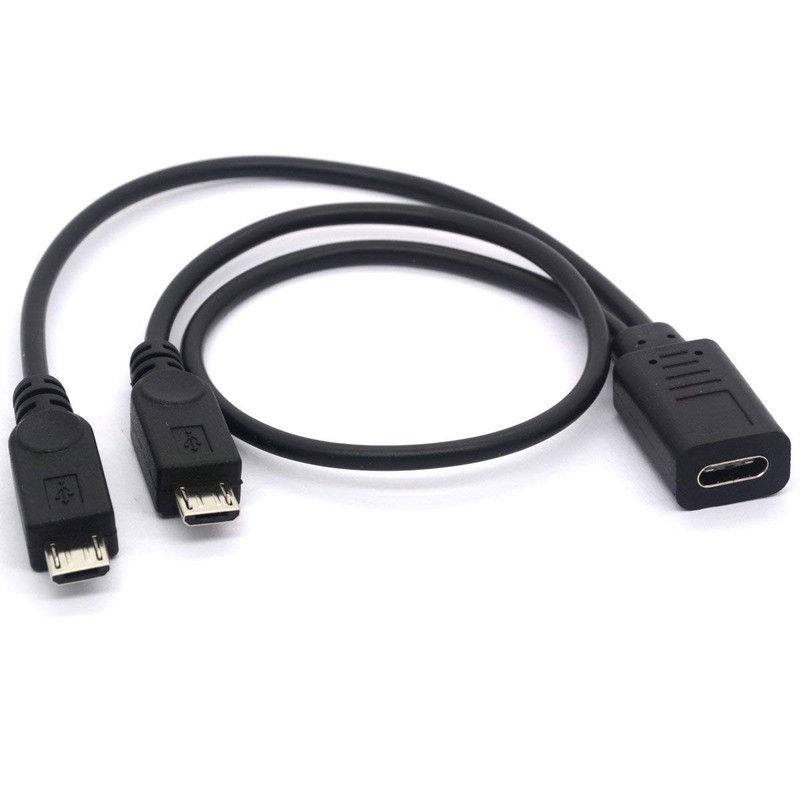 USB 2.0 Type C Female to Dual Micro USB Male Splitter Cable (2 Micro USB Spli…