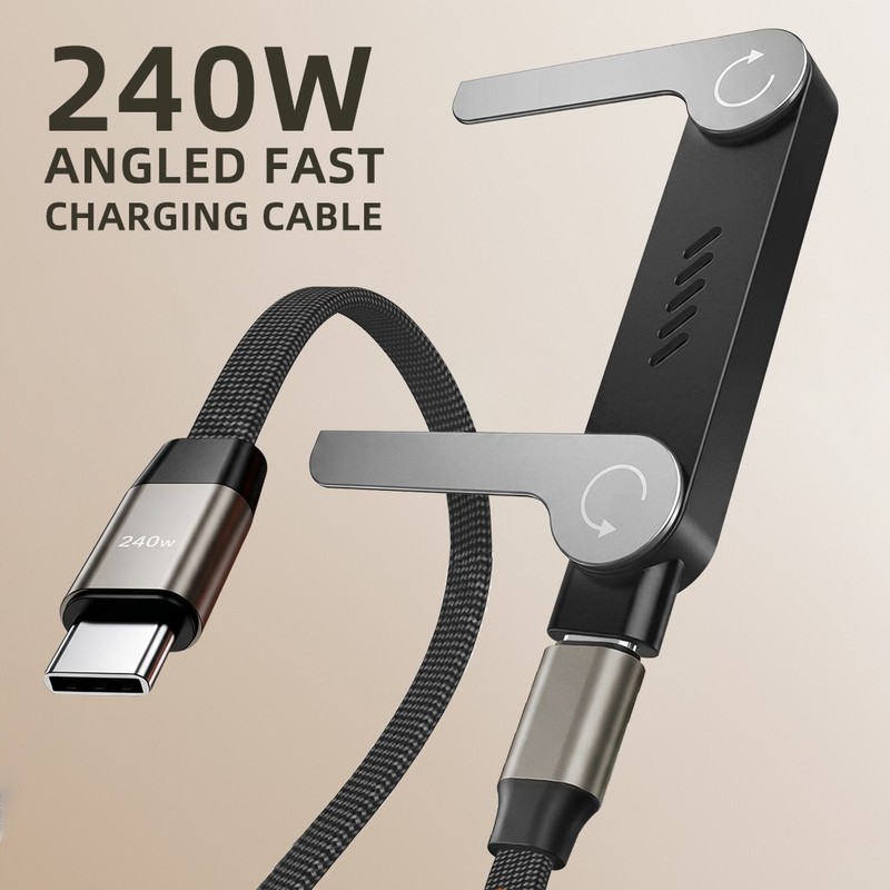 240W Invisible Stand Fast Charging Cable USB C to USB C Flat Cable 90° Angled gallery