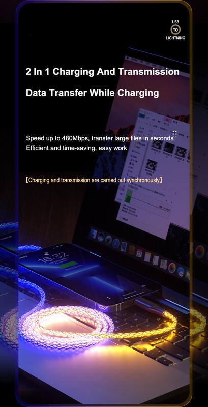 LED RGB Multi Light up USB Type C Fast Charge Cord Samsung Android iPhone 17 16 gallery