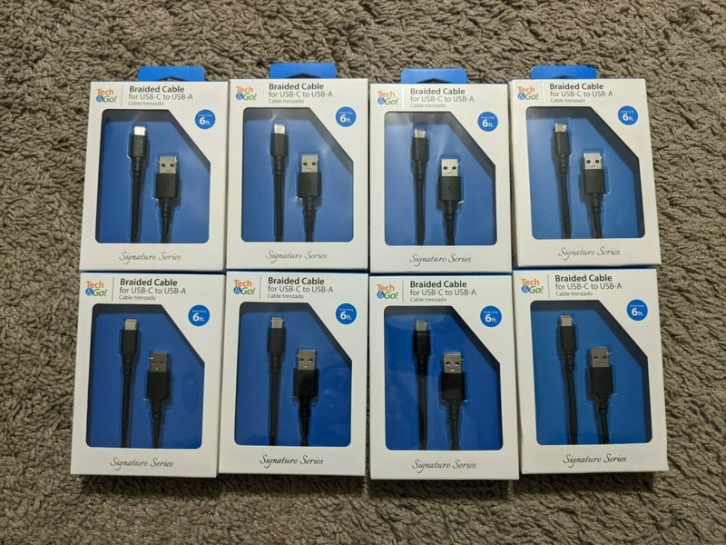 8 Tech&Go 6 ft. Braided Patch Cable for USB-C to USB-A Signature Series Lot of 8