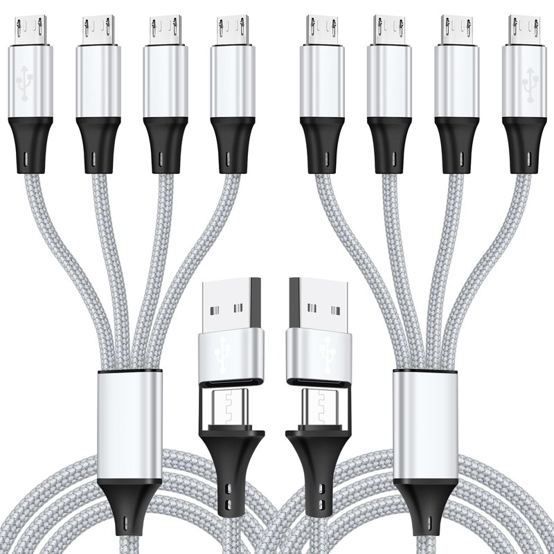 Micro USB Cable, 4-in-2 Multi Micro USB Splitter Charging Cable [2Pack 4Ft], ...