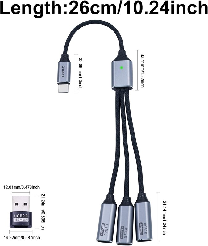 USB C Splitter 1 in 3 Out Cable, USB C Y Splitter 1 Male to 3 Female Charging... gallery