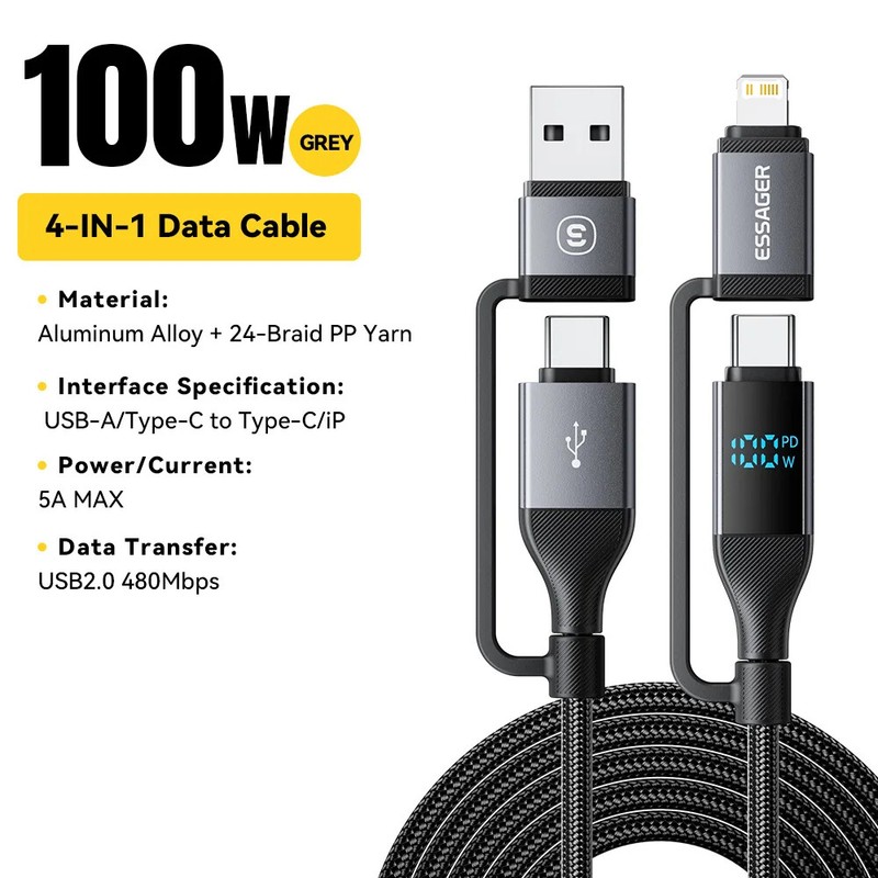 Essager 4 In 1 USB Cable Type C PD 100W Fast Charging Wire For iPhone 16 Macbook gallery