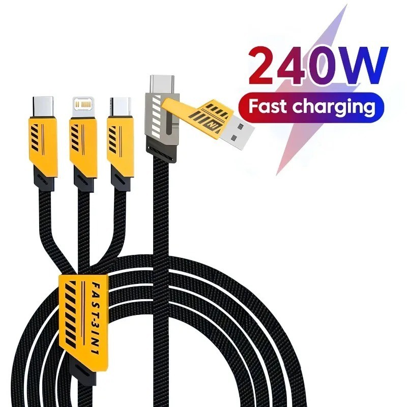 3 In 2 240W Fast Charging Cord For Micro USB Type C Charger Cable 1.2m Multi Usb