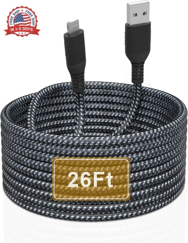 iPhone Charger 26FT/8M [Apple MFi Certified] Lightning Cable Extra Long iPhone C