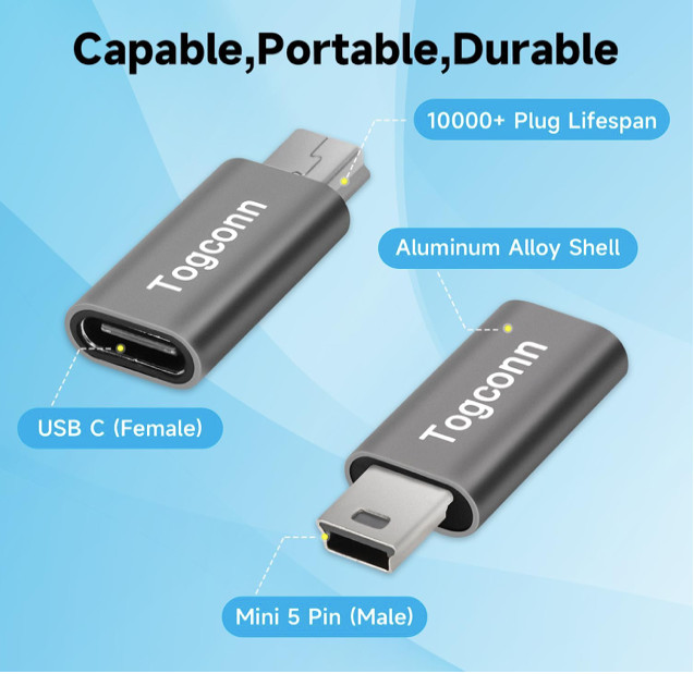 Mini USB to USB C Adapter 2 Pack, Mini USB (Female) to USB Type-C (Male) Convert gallery