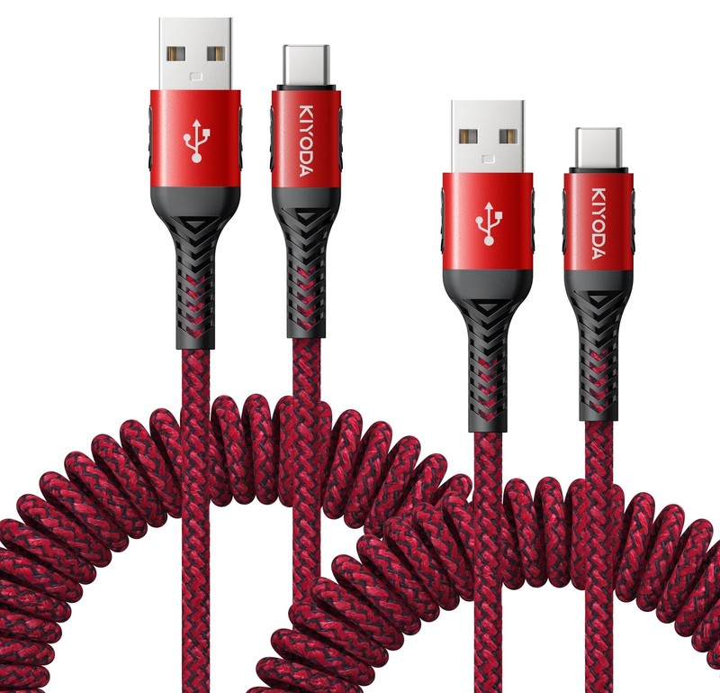 USB A to USB C Cable 3FT, 2Pack Coiled USB C Cable for Car Braided USB to USB…