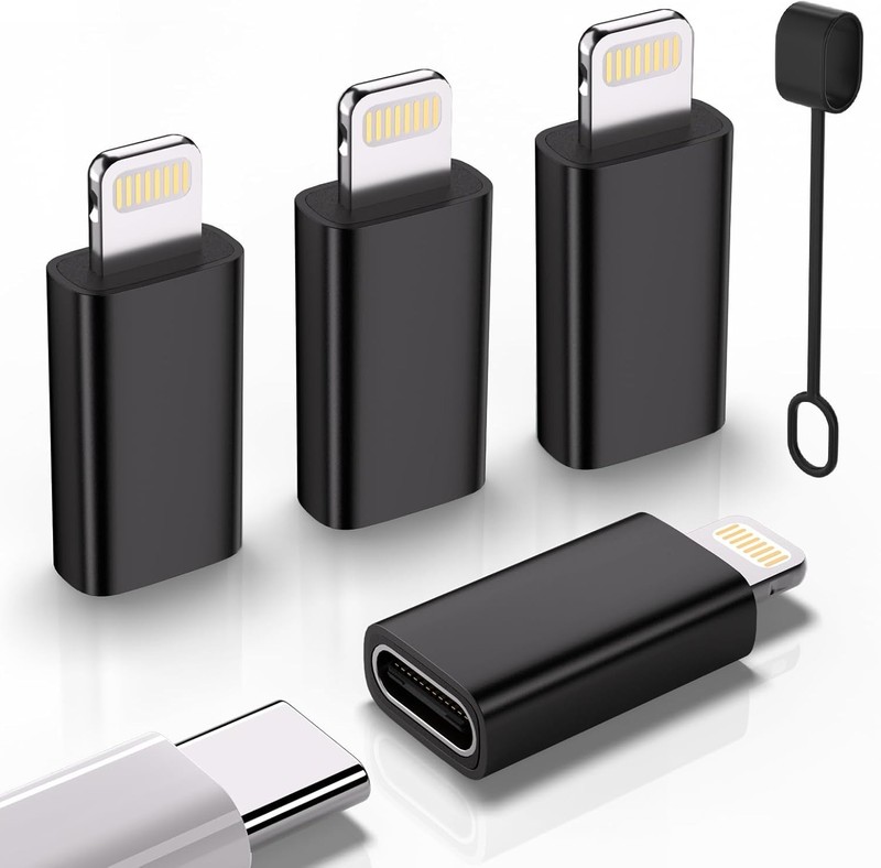USB Type C Female to Lt Port Adapter 27W Fast Charging Data Sync, Black – 4 Pack