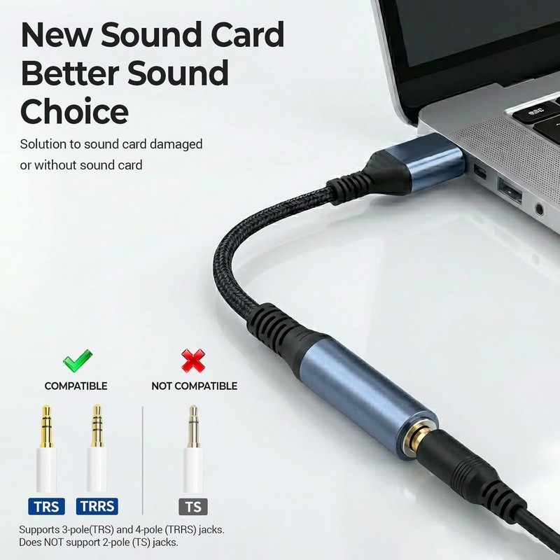 External Sound Card Adapter with Hi-Fi Sound & Mic Functionality, 3.5mm gallery