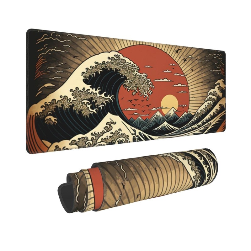 Japanese Wave Raising Sun Gaming Mouse Pad XL, Large Non Slip Rubber Mousepad…