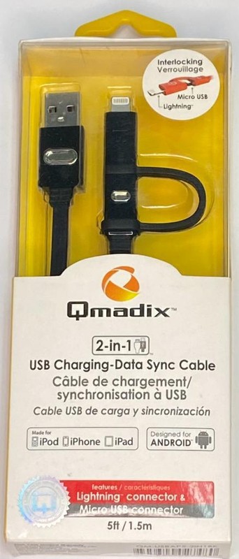 Qmadix 2 in 1 Light ning and Micro USB Charging Data Cable MFI Certified- Black