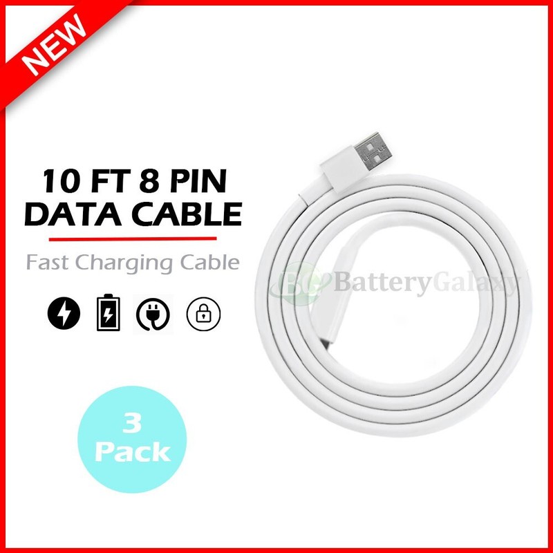USB Fast Charger Cable For iPad iPhone 6 7 8 X 11 12 13 14 Safety 3-PACK 10 FT