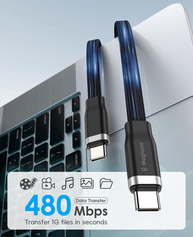 5FT Magnetic Coiled USB to USB Cable, 60W Fast Charging and Data Cord, Windin... gallery