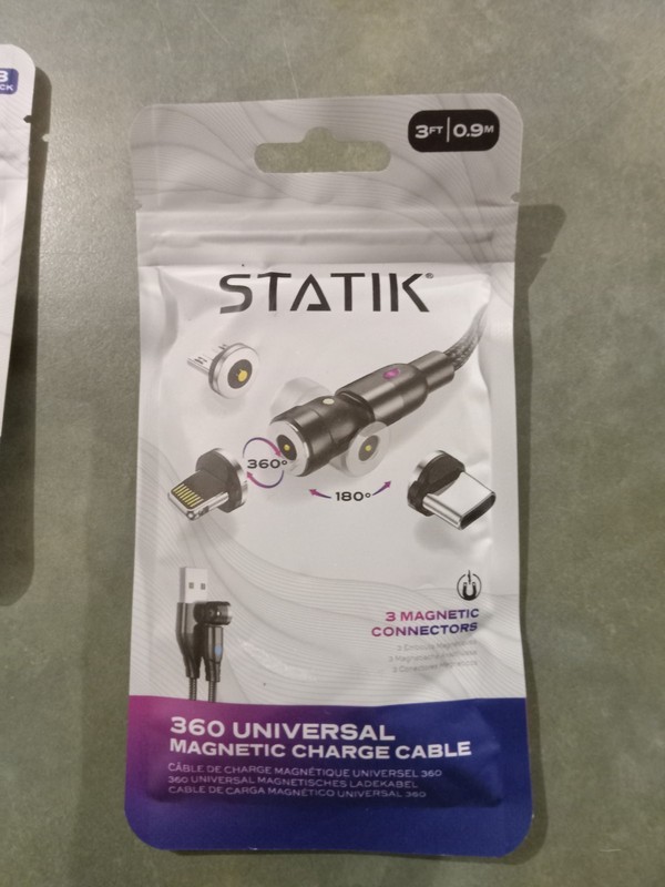 STATIK 360 Rotating Universal Magnetic Charging Cable 3ft / 0.9m w/ 3 Tips NEW gallery