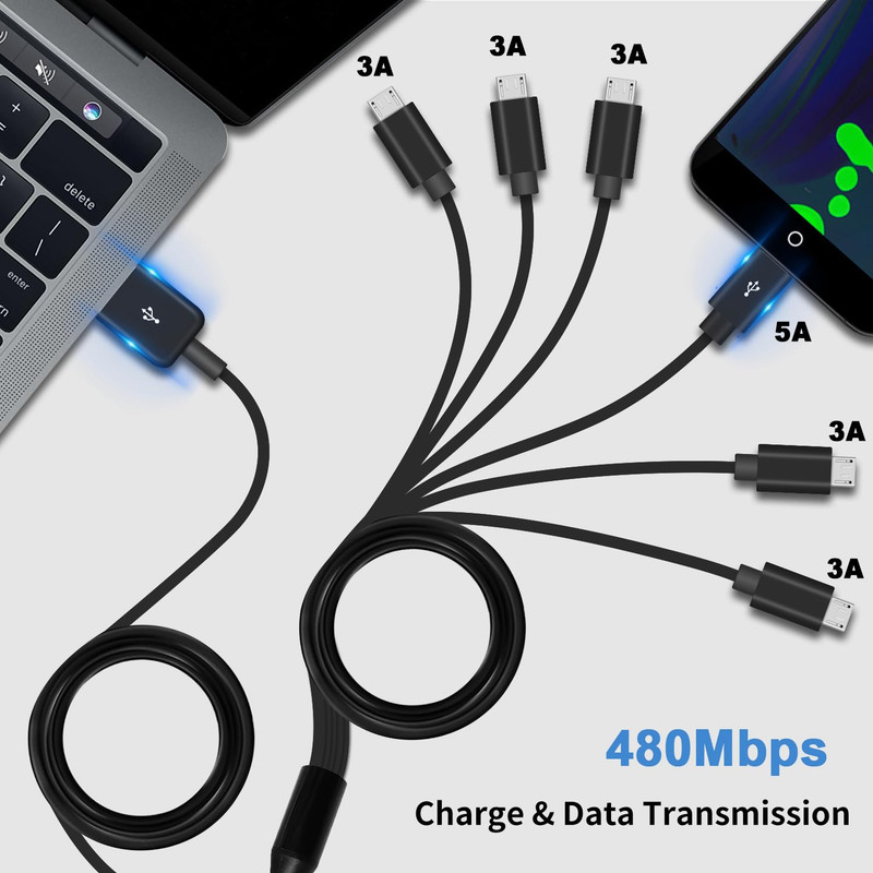 Poyiccot Micro USB Splitter Cable, Multi 6 in 1 USB 2.0 Type a Male to 6 Micro U gallery