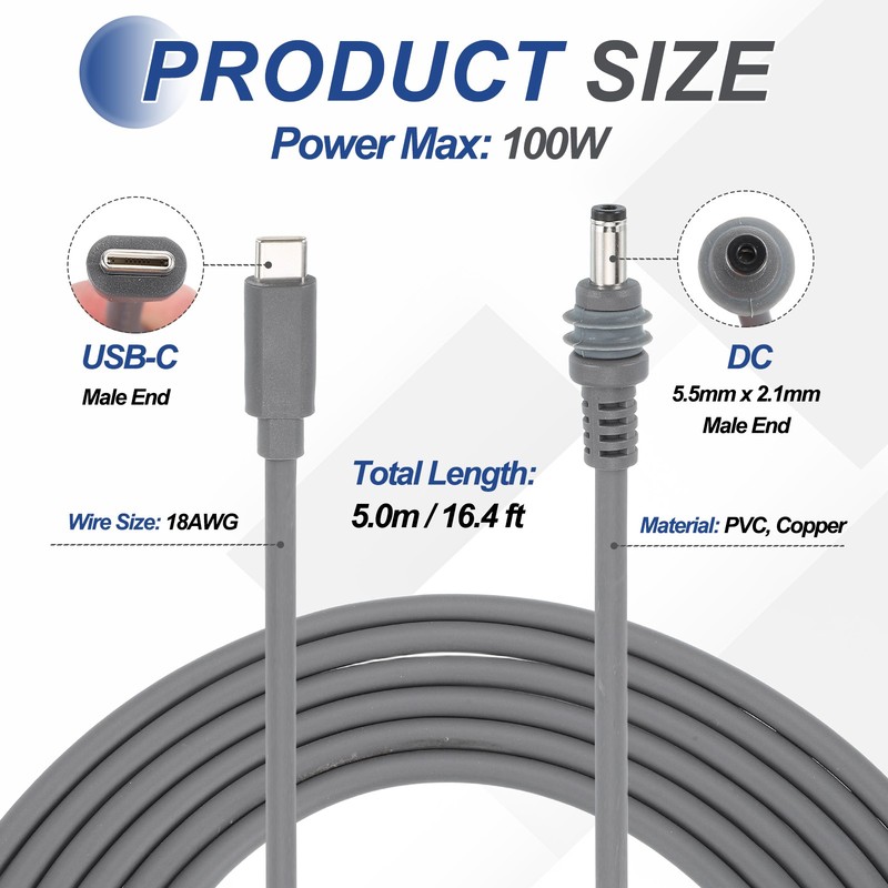 16.4ft USB C to DC 5.5mm x 2.1mm Power Cable for Mini Antennas gallery