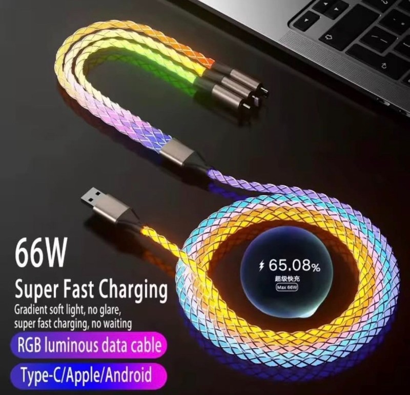 3-IN-1 66W 6A Fast Charging RGB USB to USB-C Micro USB for Phones 1.2M gallery