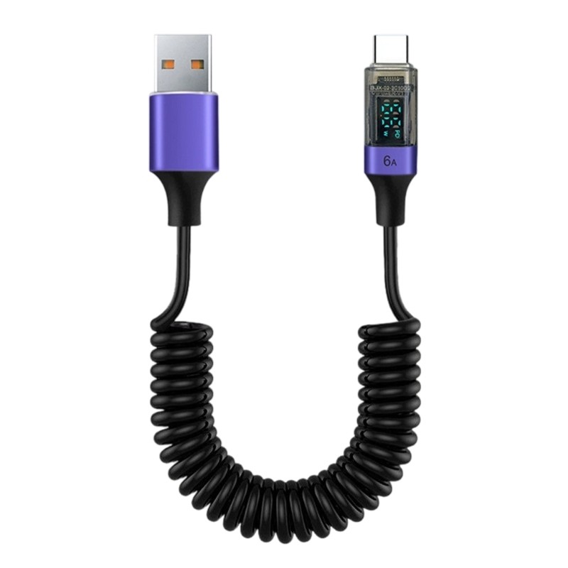 USB To Type C 66W Fast Speed Charging Wire LED Screen Display Spring Data Cable gallery