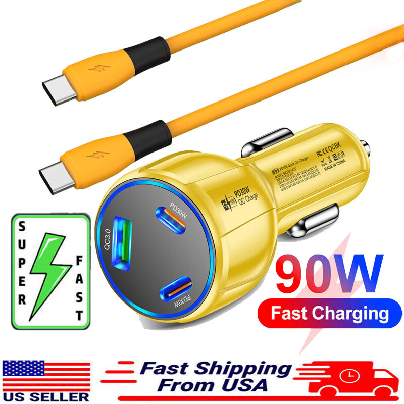 90W Doub USB-C PD Fast Car Charger For iPhone 16 Pro Max 16e 15 14 13 12 11 X gallery