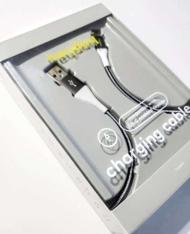 Heyday USB-C to USB-A Braided Cable 6ft – Black/White/Gunmetal, Open Box