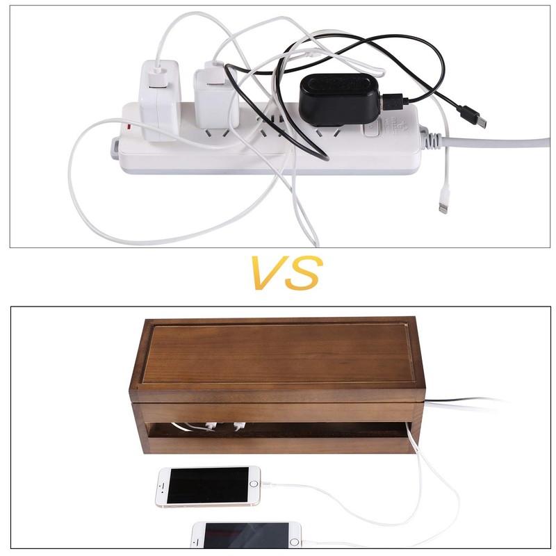 Changsuo Cable Management Box Wooden Cord Organizer for Large, Brown gallery