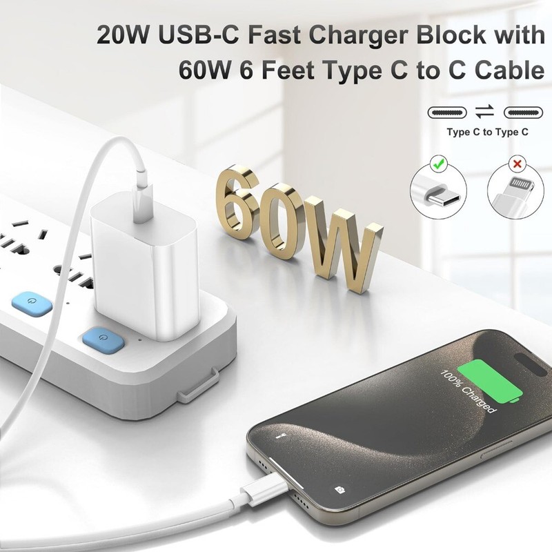 Lot PD 60W USB C to USB-C Cable Fast Charge Cord For iPhone15 16Pro/Samsung/iPad gallery