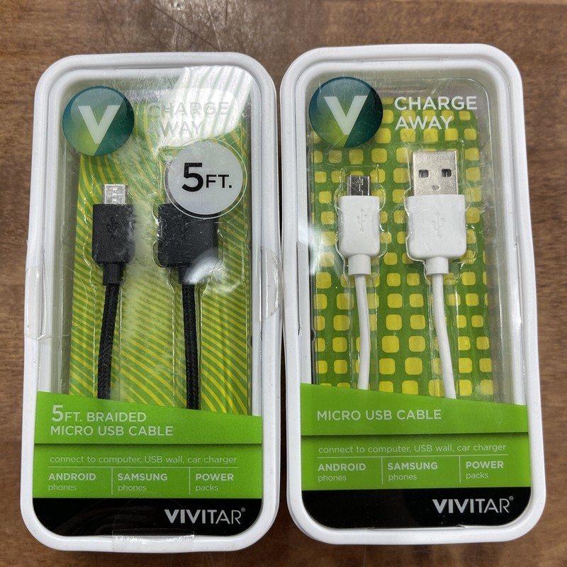 Lot Of 2- VIVITAR- 5ft Charge Away - Braided - USB-A to Micro USB-colors vary gallery