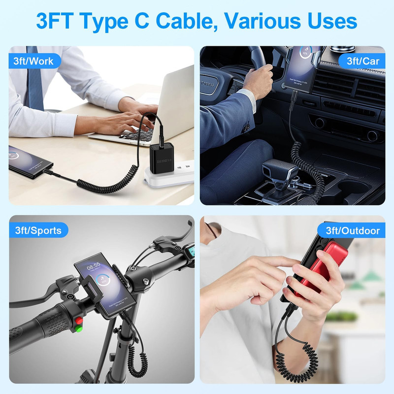 Fast Charger Cable Coiled USB C for Car 3FT Android Auto Type a to C gallery