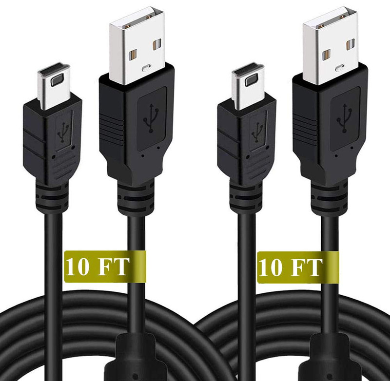 2 Pack 10Ft PS3 Controller Charger Cable – Fast Mini USB Data Charging Cord for
